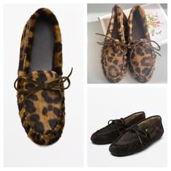 durable loafer shoes for women, cowhide laced up, pleated horse hair leopard print loafers