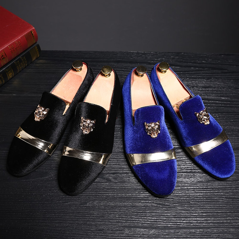 Fashion Quality Tiger Gold Metal Men Dress Shoes New Men Wedding Loafers Velvet Shoes 1