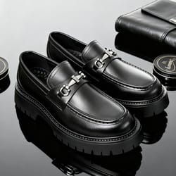 men's penny loafers, slip-on business shoes, fashion classic thick sole with metal buckle