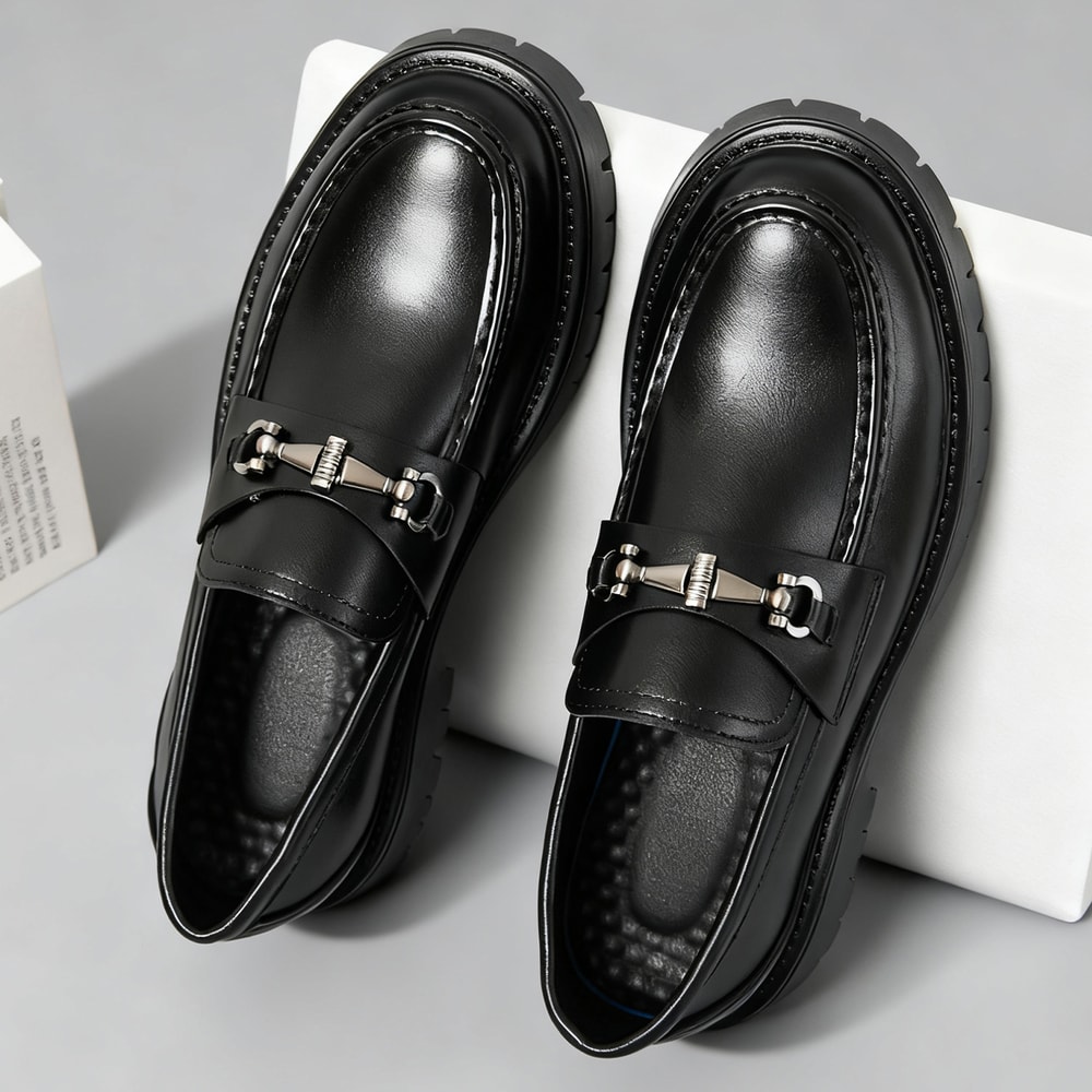 Men's Penny Loafers, Slip-On Business Shoes, Fashion Classic Thick Sole with Metal Buckle