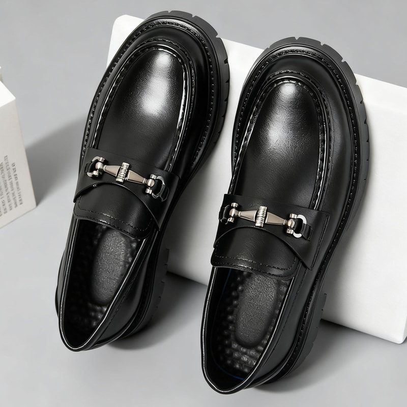 Men's Penny Loafers, Slip-On Business Shoes, Fashion Classic Thick Sole with Metal Buckle