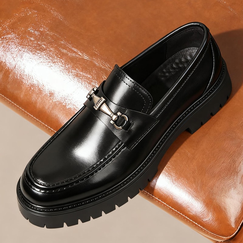 Men's Penny Loafers, Slip-On Business Shoes, Fashion Classic Thick Sole with Metal Buckle