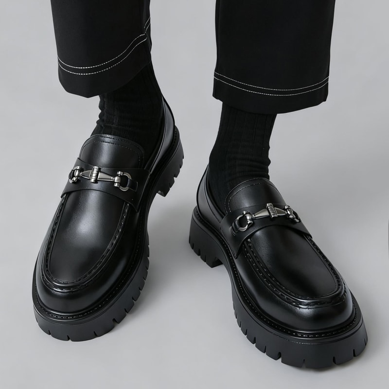 Men's Penny Loafers, Slip-On Business Shoes, Fashion Classic Thick Sole with Metal Buckle