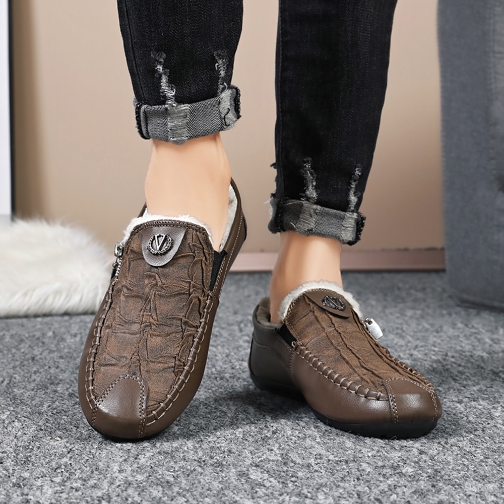 Plush Winter Leather Casual Shoes Comfortable Loafers Lightweight Driving Slipon Shoes For Men Lazy 3