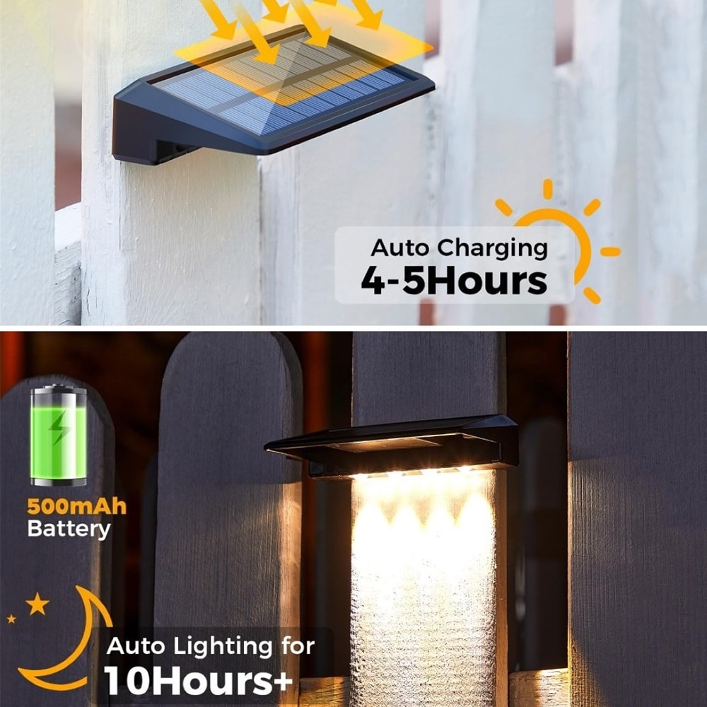 Waterproof Fence Solar Lights, 2 Pack Wall Lights for Deck, Porch, Backyard