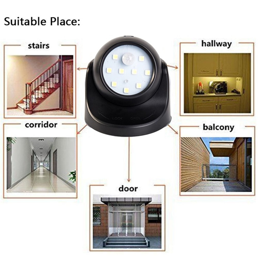 Induction Wall Night Light EnergySaving LED Lamp Portable 360Degree Rotation Porch Light 4