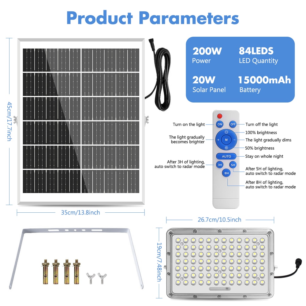 Outdoor LED Flood Light, Solar Street Light Waterproof, Solar Security Light, Light Sensor Solar Parking Lot Lights