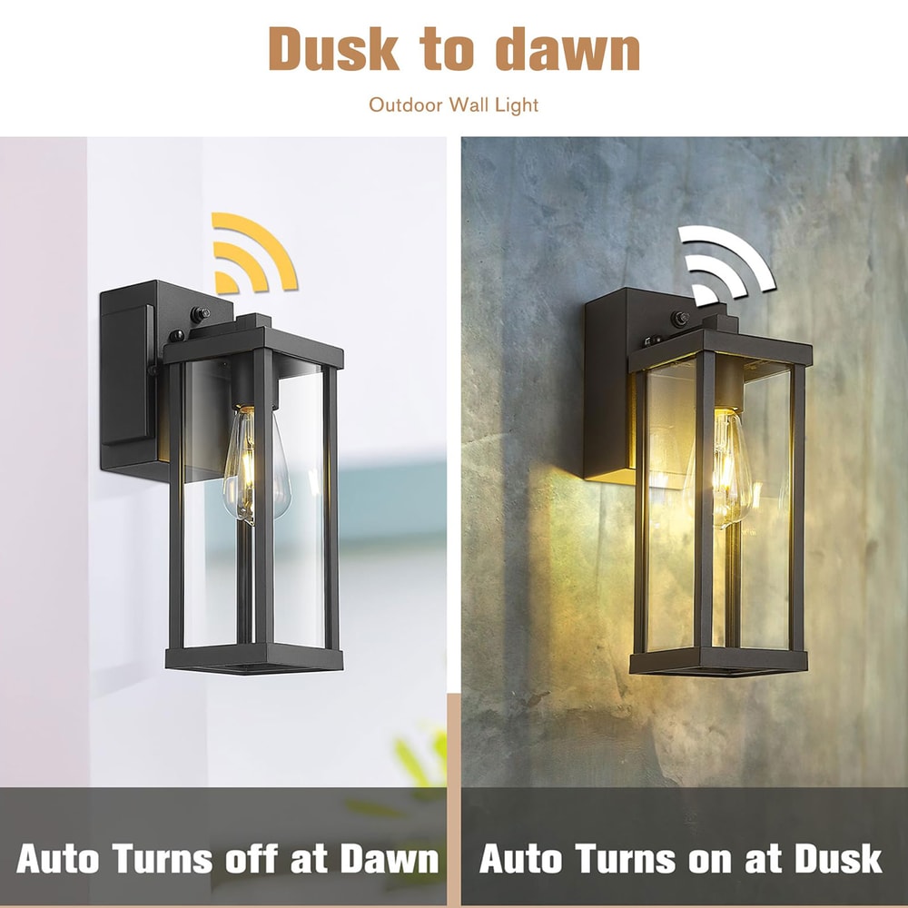 Outdoor Porch Light with Outlet, Dusk to Dawn Wall Mount Exterior Lighting for House, Patio & Garage
