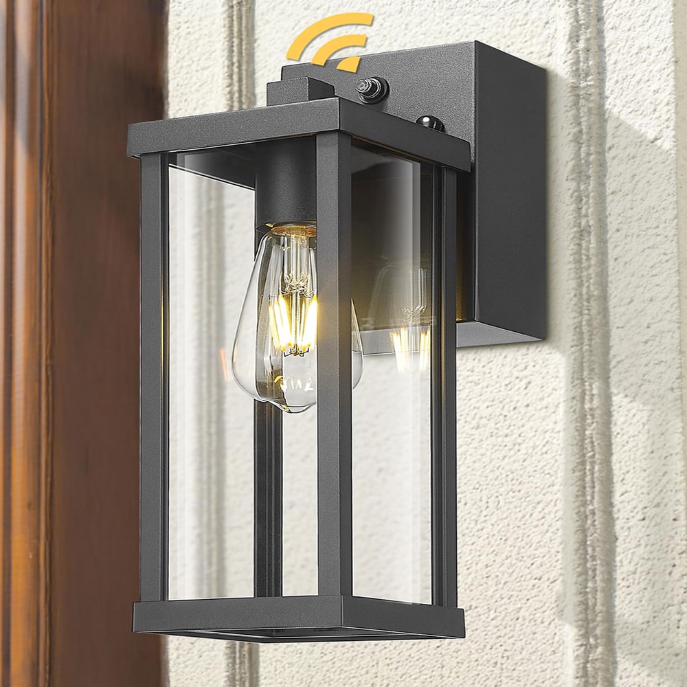 Outdoor Porch Light with Outlet, Dusk to Dawn Wall Mount Exterior Lighting for House, Patio & Garage