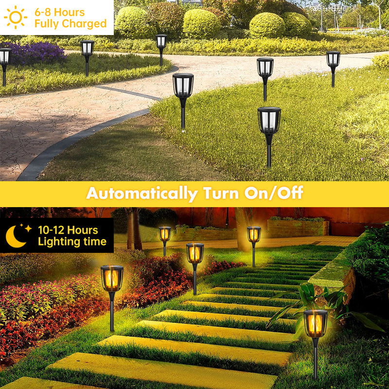 Flickering Flame Solar Garden Lights, Waterproof Solar Pathway Lights for Lawn and Yard