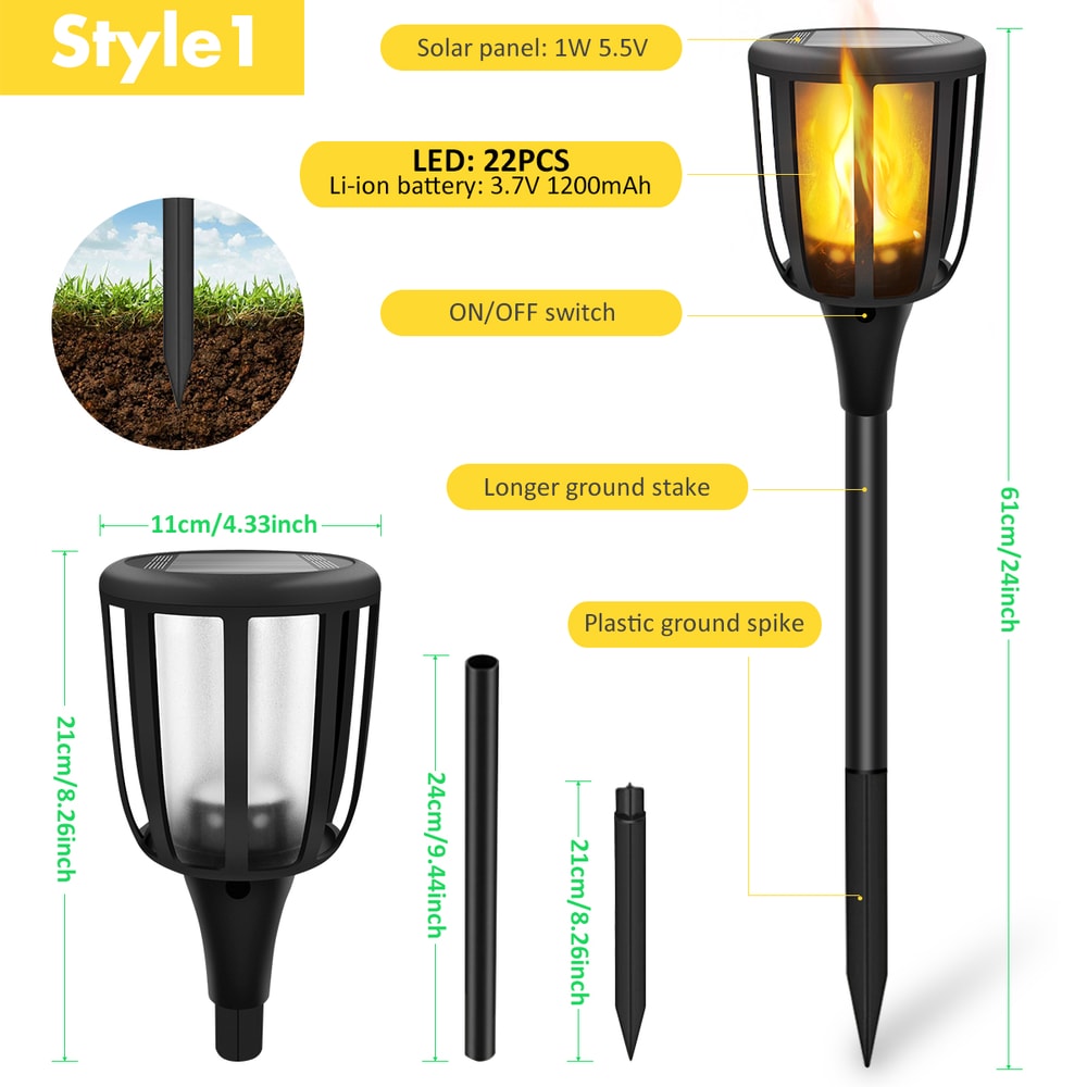 Flickering Flame Solar Garden Lights, Waterproof Solar Pathway Lights for Lawn and Yard