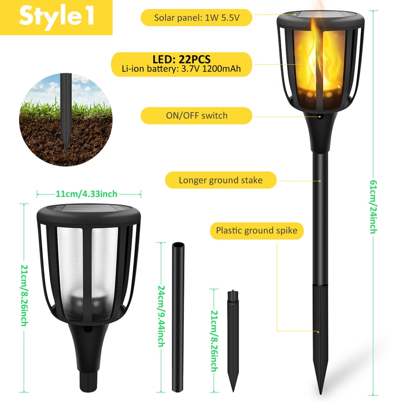 Flickering Flame Solar Garden Lights, Waterproof Solar Pathway Lights for Lawn and Yard