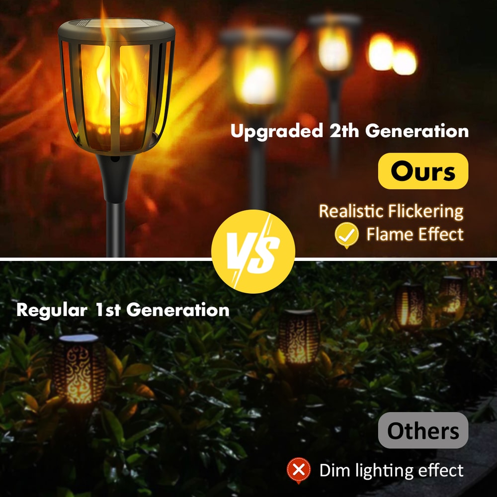 Flickering Flame Solar Garden Lights, Waterproof Solar Pathway Lights for Lawn and Yard