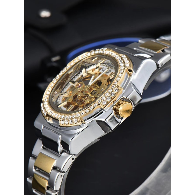 Automatic Man Watch Luxury Stainless Steel Mechanical Skeleton Waterproof Diamond Watch 1