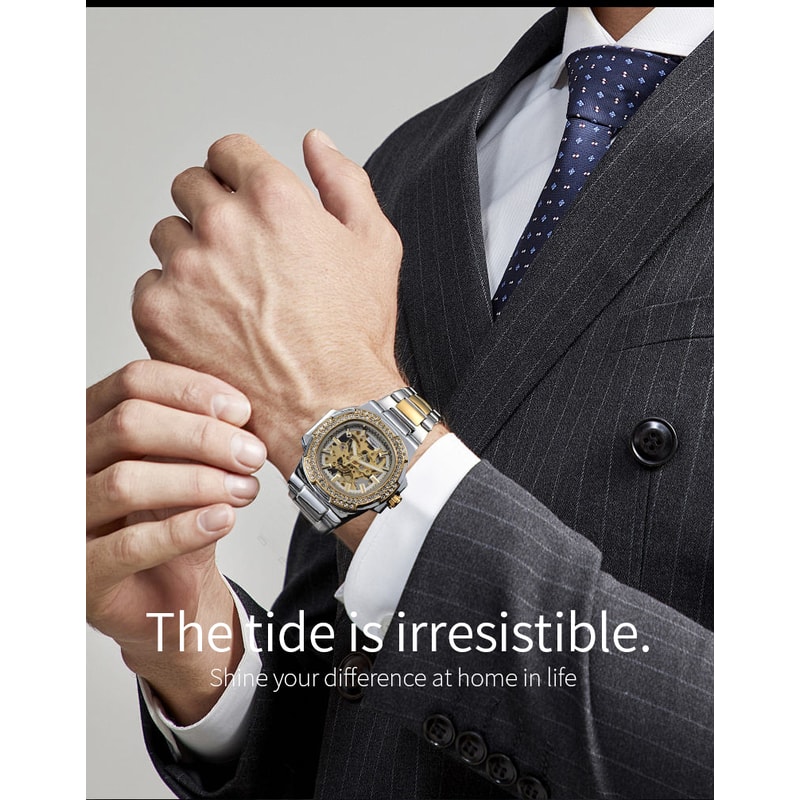 Automatic Man Watch Luxury Stainless Steel Mechanical Skeleton Waterproof Diamond Watch 2