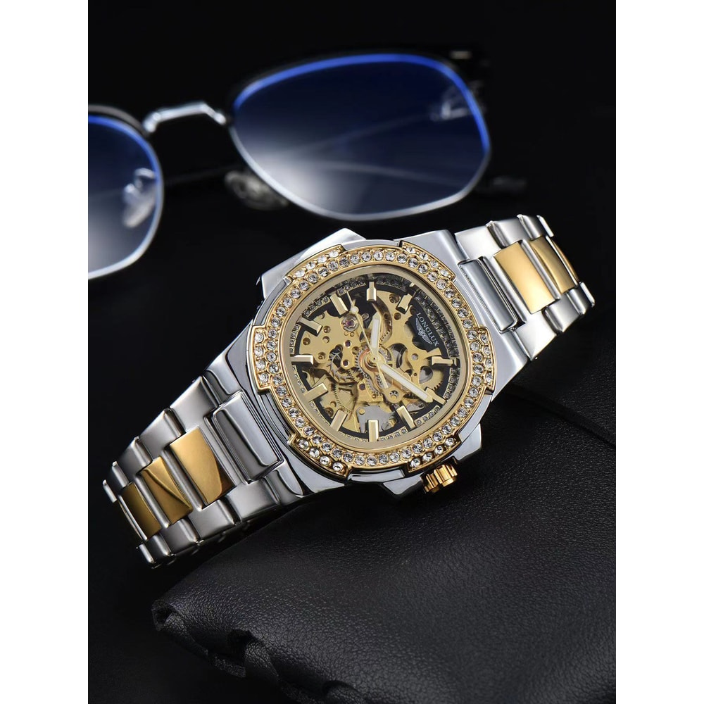 Automatic Man Watch Luxury Stainless Steel Mechanical Skeleton Waterproof Diamond Watch 3
