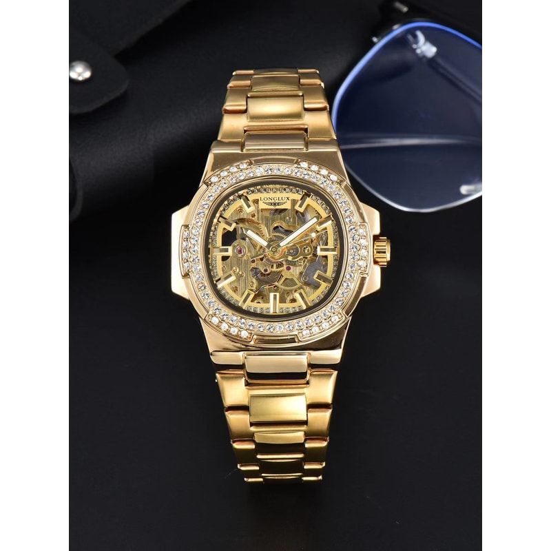 Automatic Man Watch Luxury Stainless Steel Mechanical Skeleton Waterproof Diamond Watch 5