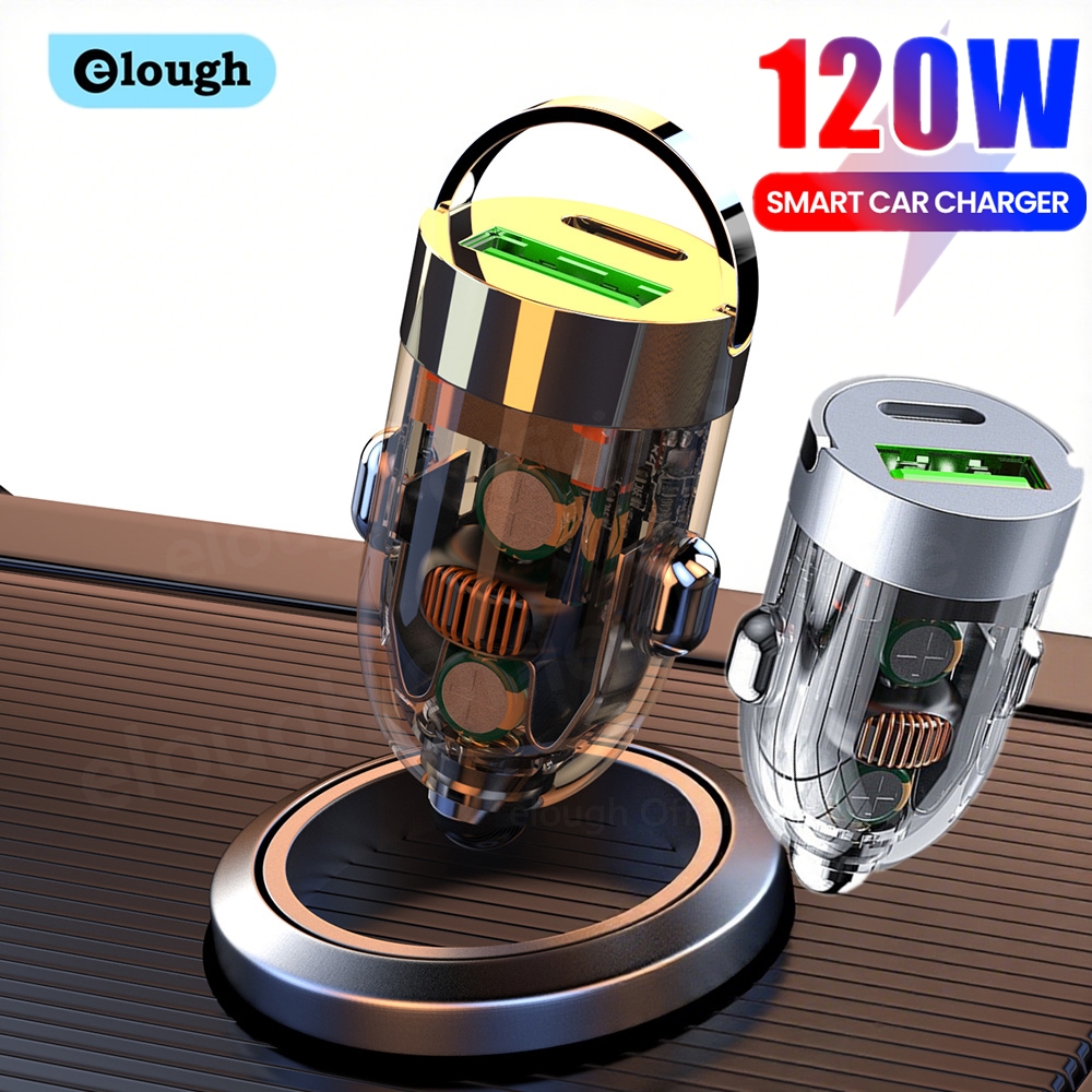 Transparent Car Phone Charger Adapter for iPhone, Xiaomi Charger Rapid, Car Charger QC3.0 USB Type C Quick Charge