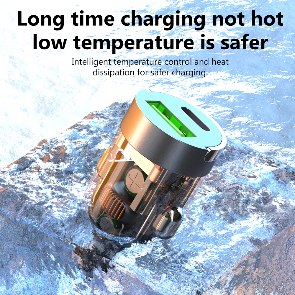 Transparent Car Phone Charger Adapter for iPhone, Xiaomi Charger Rapid, Car Charger QC3.0 USB Type C Quick Charge