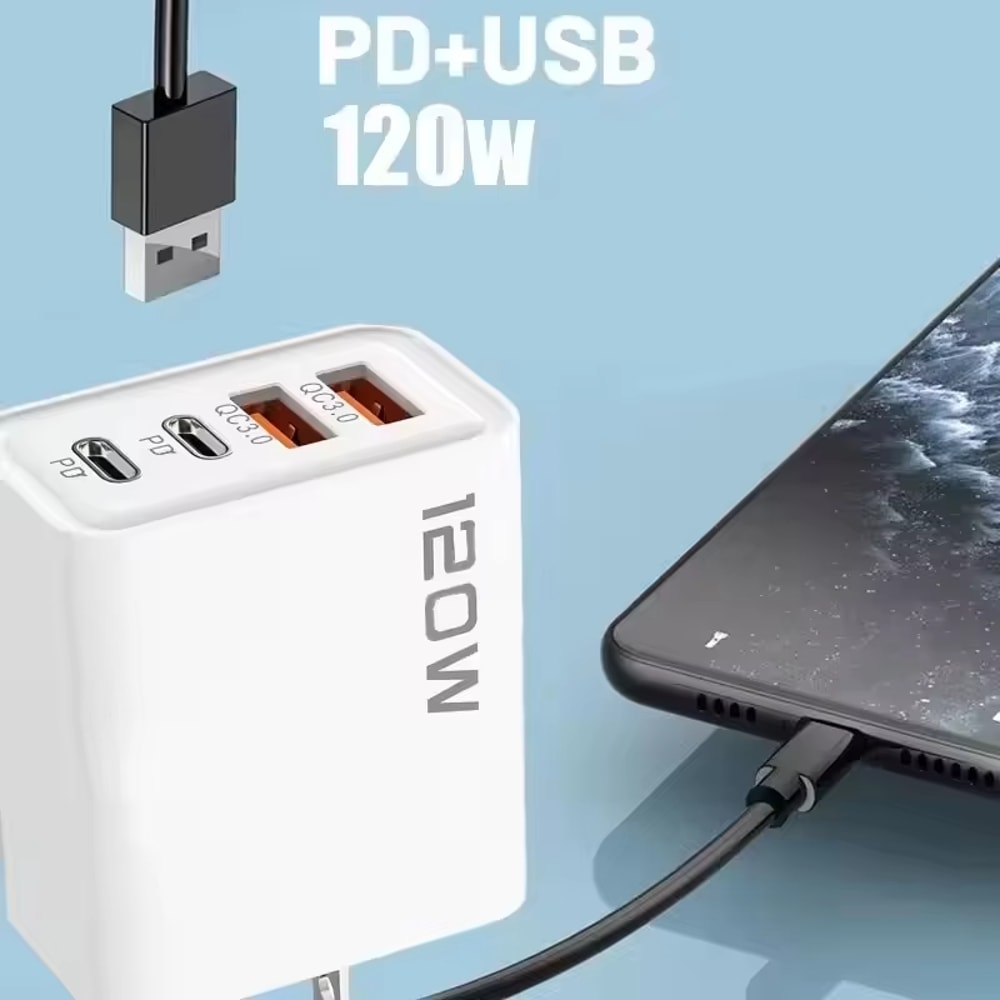 USB Phone Charger Adapter 4 Port Type C Fast Charging Cable For Samsung IPhone Huawei 2