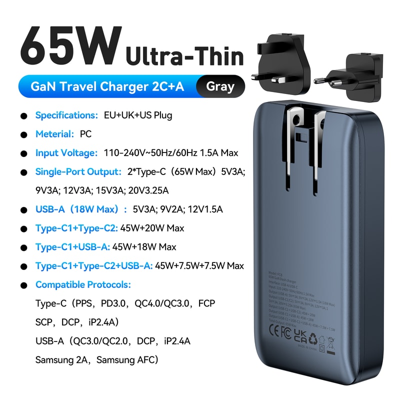 Quick Charge Type C USB Charger Portable Travel Charger For Laptop IPhone Fast Charge 6