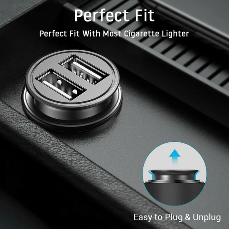 Fast Charging Dual USB Car Charger, 2 Port Cigarette Lighter Adapter, USB Power Adapter For All Smart Phones