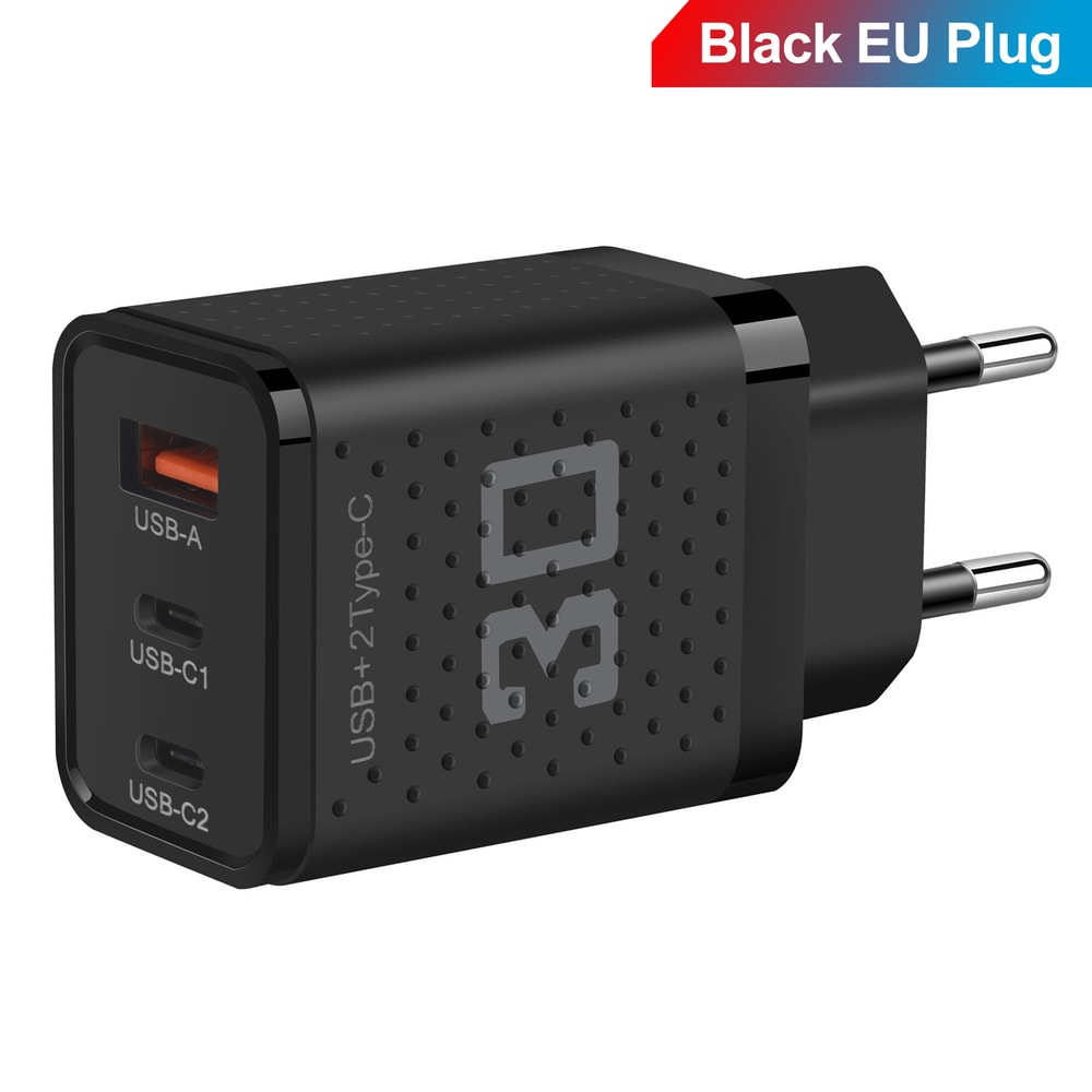 USB Type C Fast Charging Adapter for iPhone, Samsung, Xiaomi, Huawei with 3 Ports, QC3.0 Wall Charger