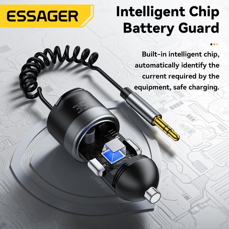 Bluetooth Car Charger, 3.5mm AUX Adapter for iPhone, Huawei, Xiaomi, Samsung, iPad Fast Charging