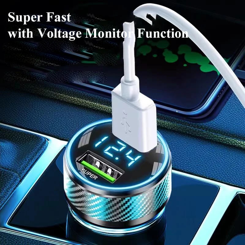 Super Fast USB Car Charger Adapter 2 In 1 Voltage Monitor For IPhone Samsung Huawei Oneplus IPad 1