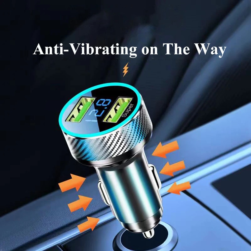 Super Fast USB Car Charger Adapter 2 In 1 Voltage Monitor For IPhone Samsung Huawei Oneplus IPad 3