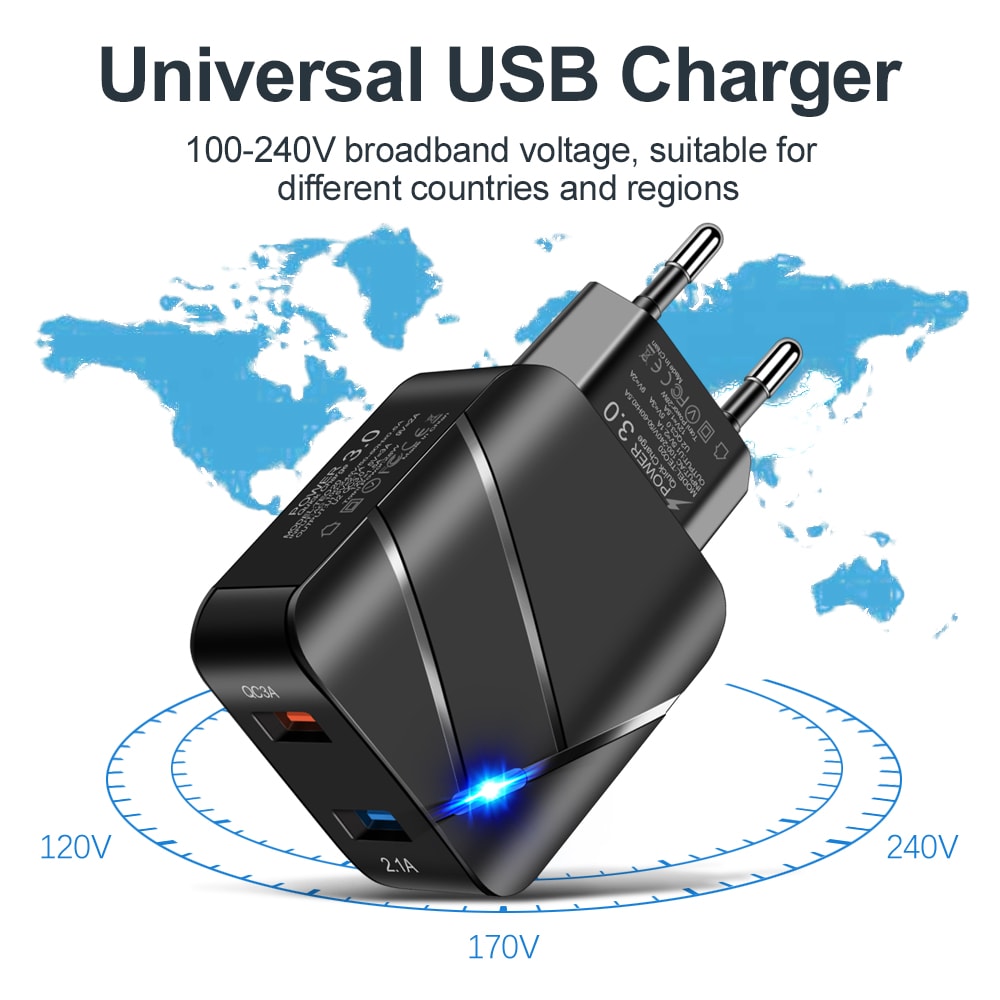 Fast Charging Lighted USB Universal QC30 Dual USB Port Adapter For Samsung IPhone Xiaomi Phones 3