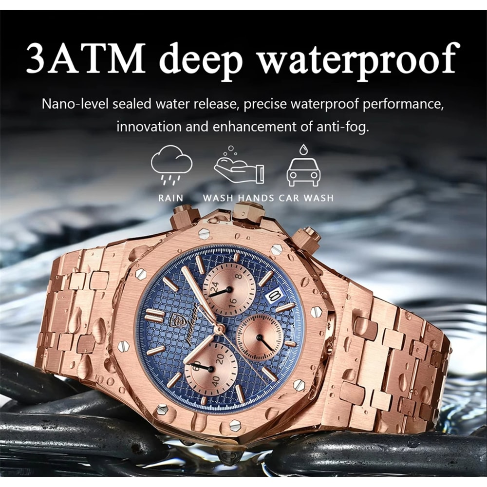 Waterproof Stainless Steel Men Wristwatch Luxury Quartz Business Fashion Watch Luminous Date Timepi 1