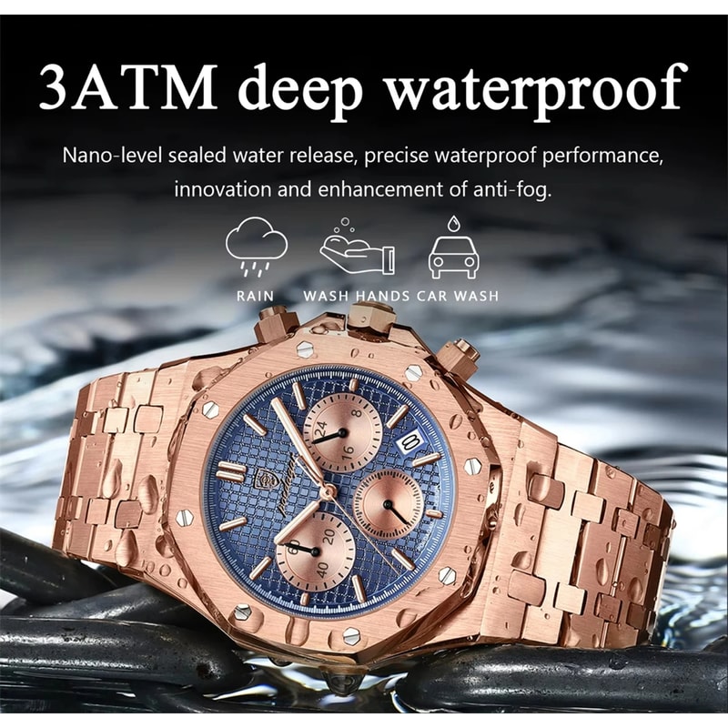 Waterproof Stainless Steel Men Wristwatch Luxury Quartz Business Fashion Watch Luminous Date Timepi 1