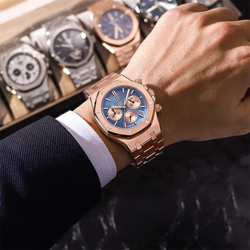 Waterproof Stainless Steel Men Wristwatch Luxury Quartz Business Fashion Watch Luminous Date Timepi 3