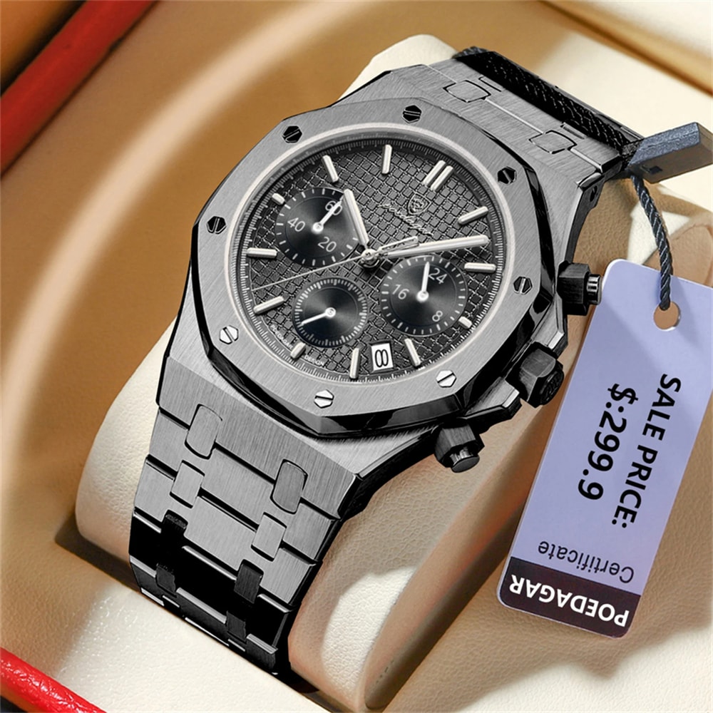 Waterproof Stainless Steel Men Wristwatch Luxury Quartz Business Fashion Watch Luminous Date Timepi 8