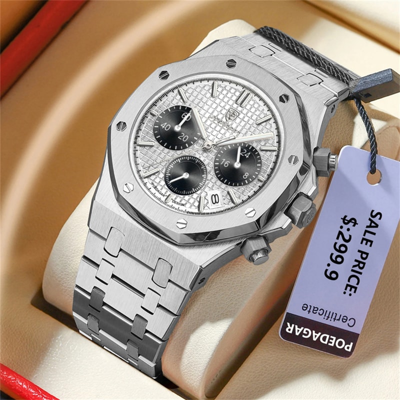 Waterproof Stainless Steel Men Wristwatch Luxury Quartz Business Fashion Watch Luminous Date Timepi 10