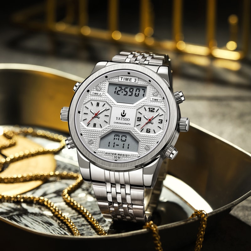 Waterproof Sports Watches Stainless Steel Bracelet Quartz Chronograph Fashion Luxury Watches For Me 3