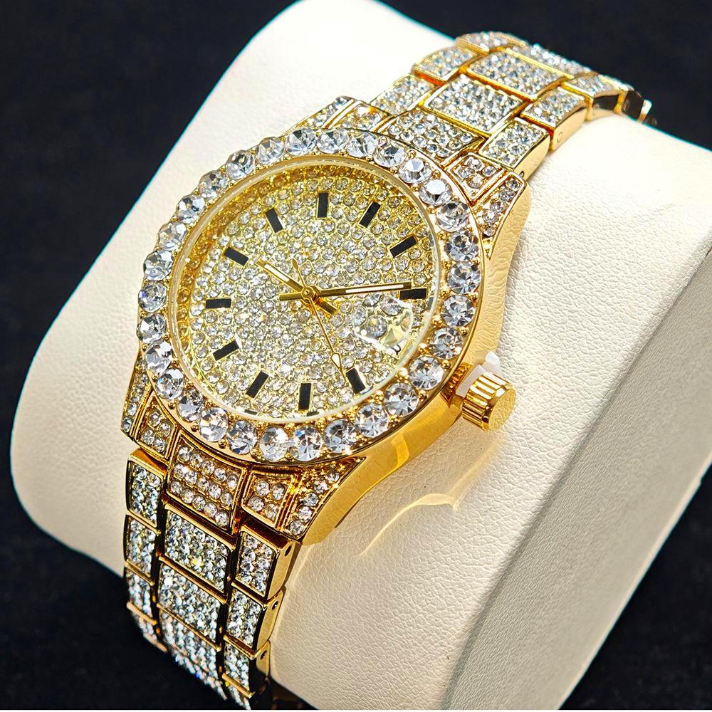 Luxury Stainless Steel Fashion Gold Watches Elegant Iced Diamond Jewelry Quartz Wristwatch For Wome 3