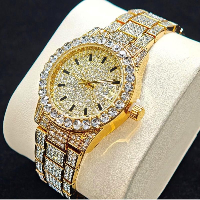 Luxury Stainless Steel Fashion Gold Watches Elegant Iced Diamond Jewelry Quartz Wristwatch For Wome 3