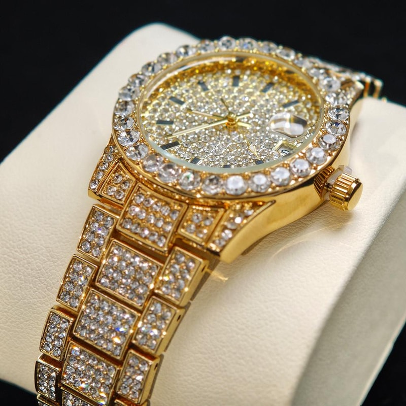 Luxury Stainless Steel Fashion Gold Watches Elegant Iced Diamond Jewelry Quartz Wristwatch For Wome 1