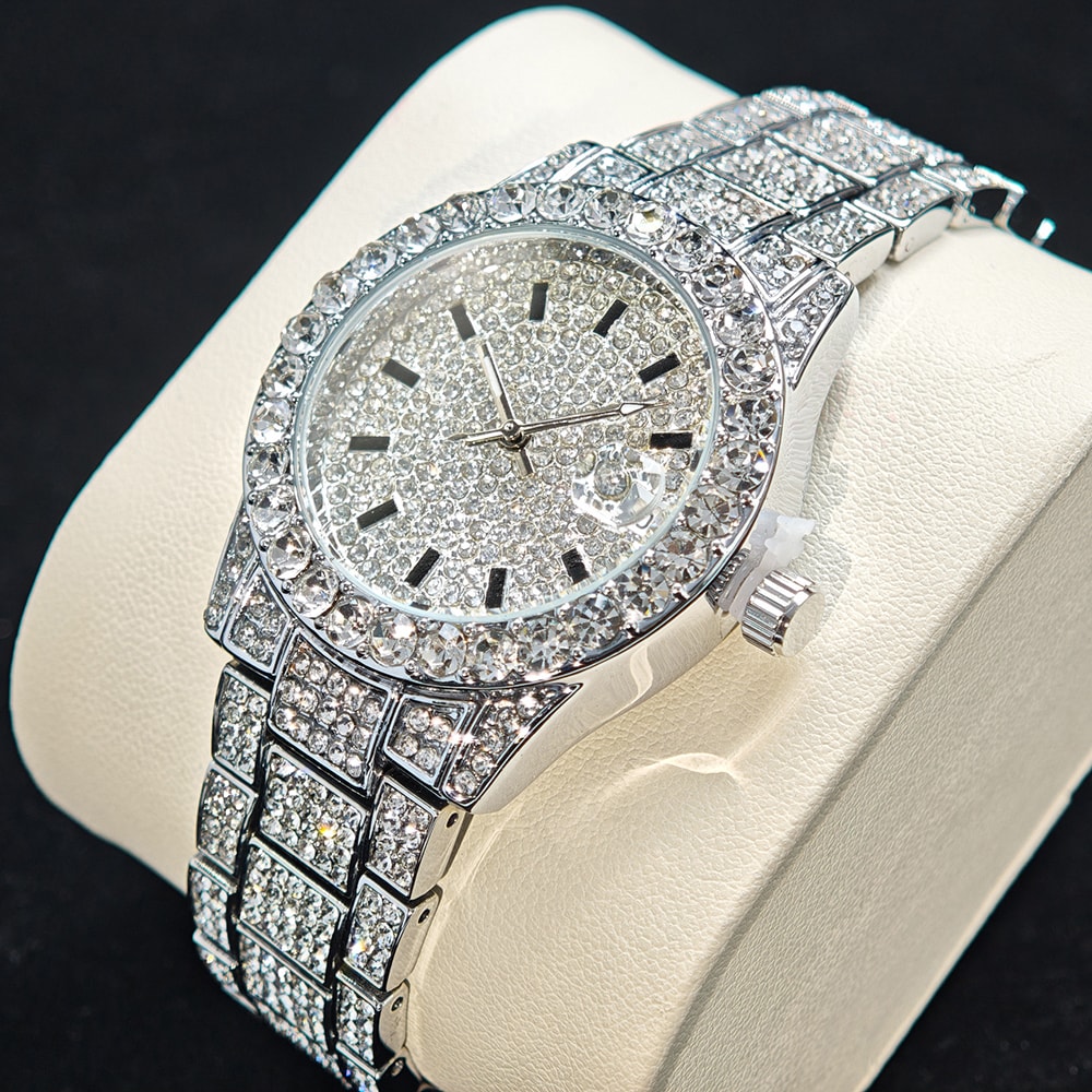 Luxury Stainless Steel Fashion Gold Watches Elegant Iced Diamond Jewelry Quartz Wristwatch For Wome 4