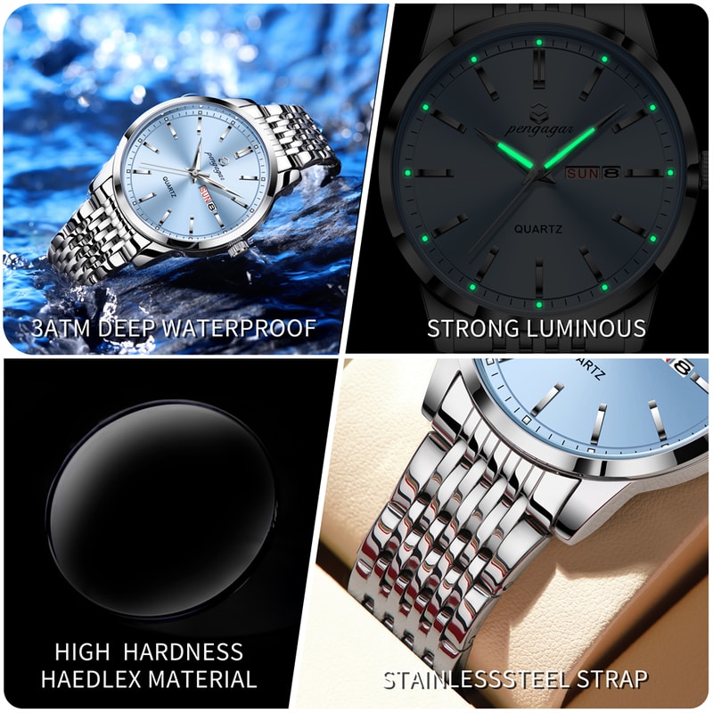 Stainless Steel Men Watch Luxury Waterproof Luminous, Date Week Casual Quartz Men Watches
