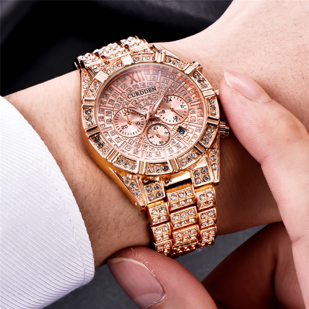 Original CURDDEN Brand Luxury Watches For Men Fashion Golden Date Vintage Quartz Watch Alloy Band H 1