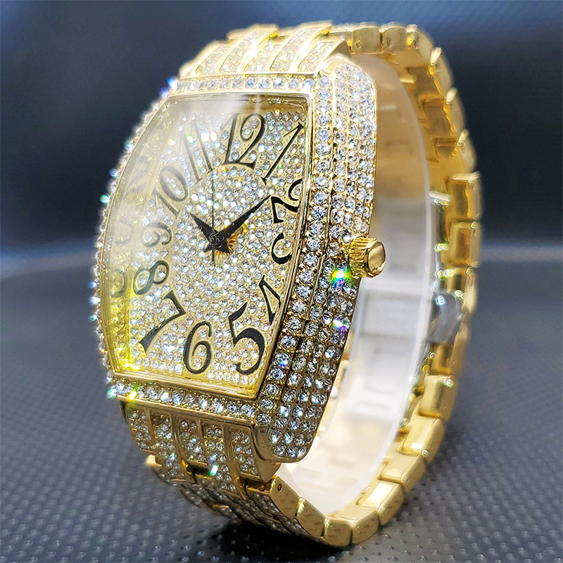 Diamond Silver Iced Out Quartz Watch, Stainless Steel Men's Watches Luxury, Big Dial Top Brand Waterproof