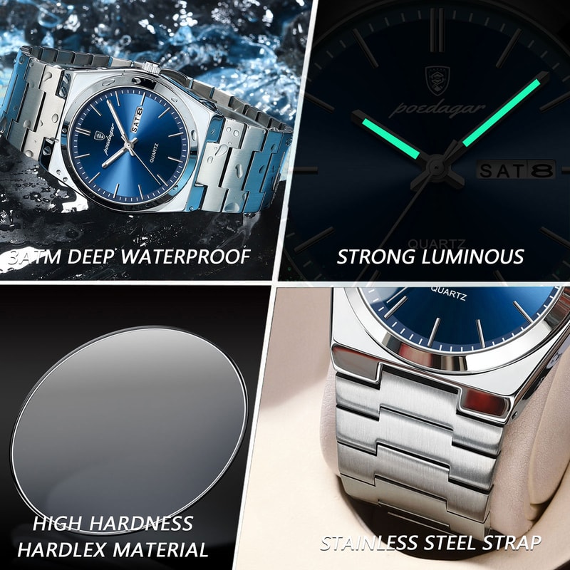 Luxury Watch For Man Waterproof Luminous Date Week Stainless Steel Men Watch Casual Quartz Mens Wat 2