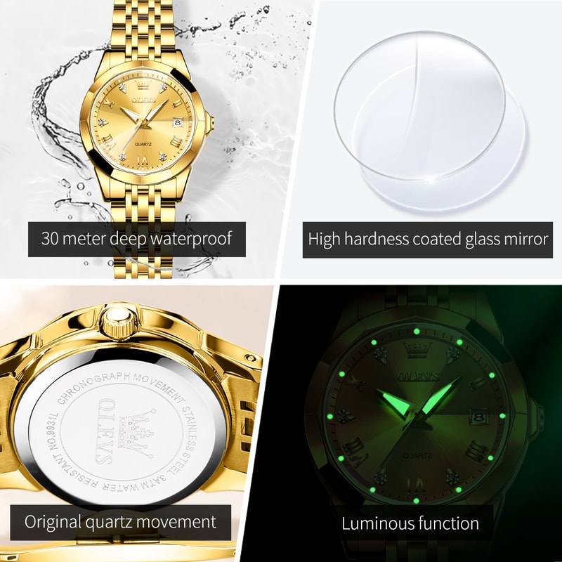 Elegant Original Luxury Ladies Quartz Wristwatch Fashion Golden Watch For Women Waterproof Stainles 1