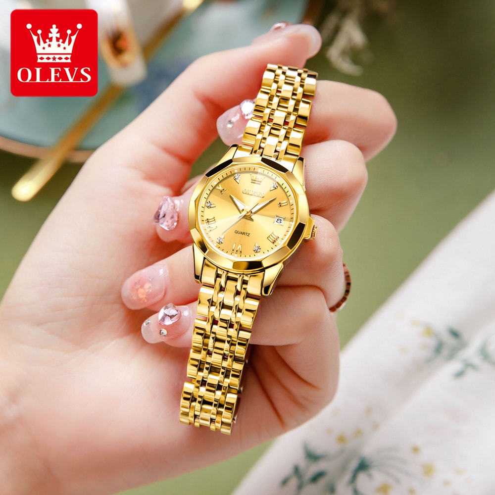 Elegant Original Luxury Ladies Quartz Wristwatch Fashion Golden Watch For Women Waterproof Stainles 2