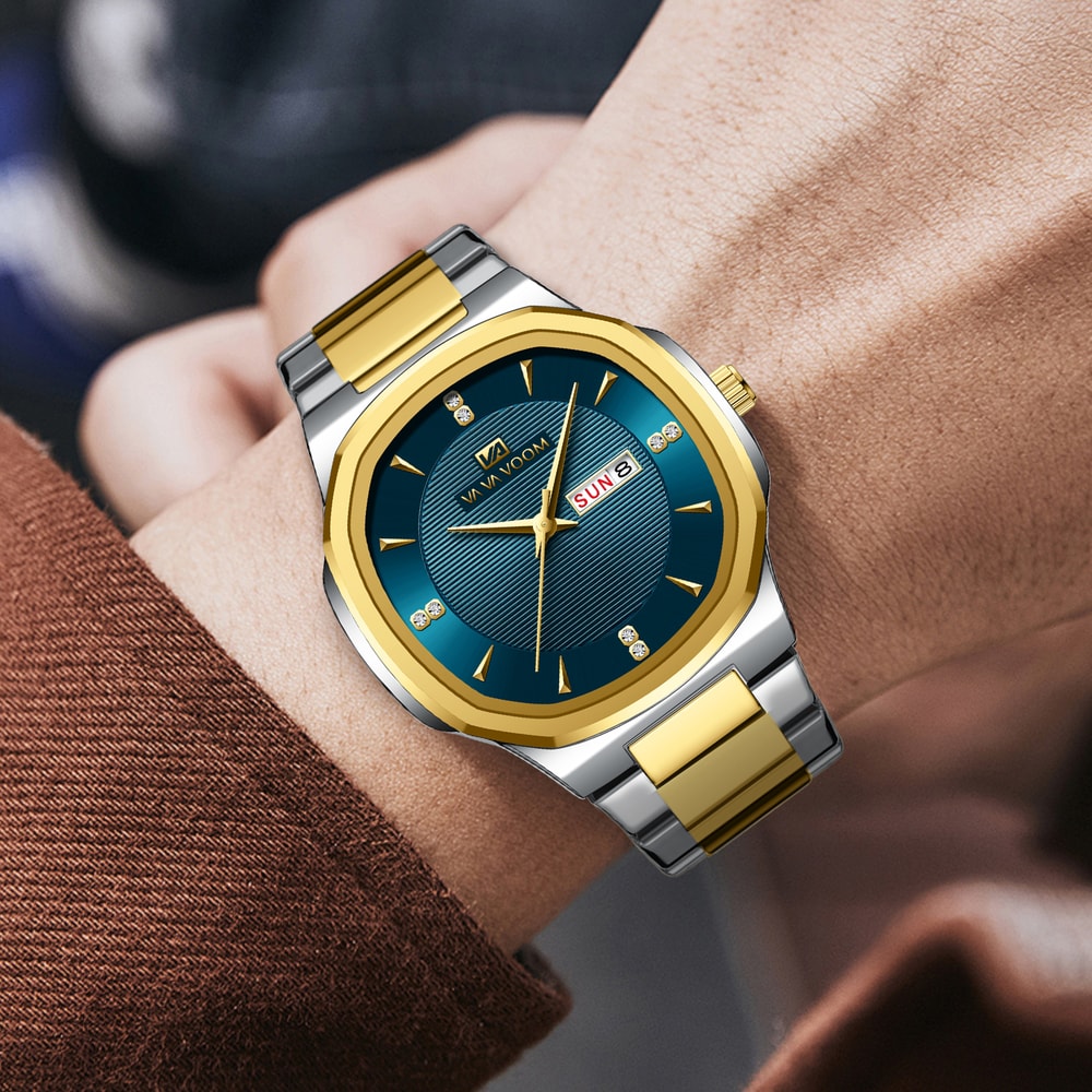 Gold Luxury Brand Men Rhinestone Watches Stainless Steel Waterproof Quartz Movement Business Watch 1