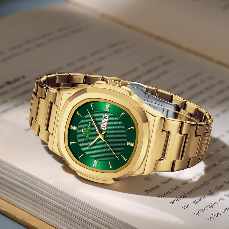 Gold Luxury Brand Men Rhinestone Watches Stainless Steel Waterproof Quartz Movement Business Watch 2