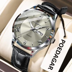 luxury business wristwatch for men, date week leather quartz male watch, waterproof luminous fashion men watches